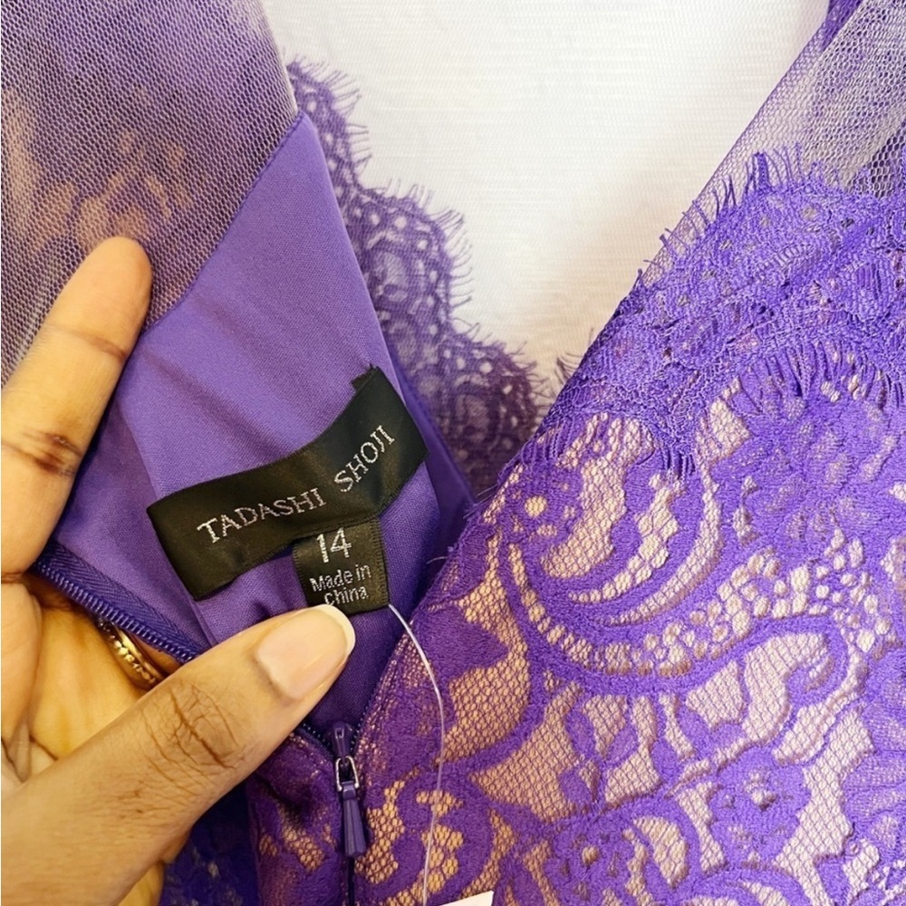 Tadashi Shoji Purple Aries lace $ chiffon Dress Gown.Sz 14 - Picture 5 of 14